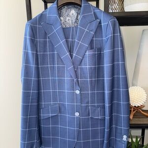 Munro Blue Windowpane Suit – 40R